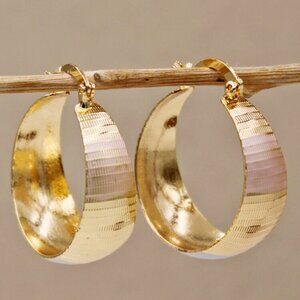 18K Yellow Gold Filled 3 Color Bohemian Wide Tapered Carve Circle Hoop Earrings